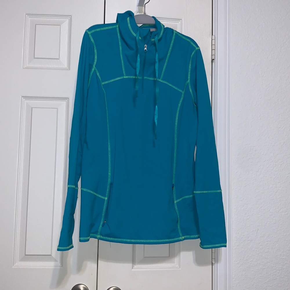 aqua and light green slim fitting workout jacket